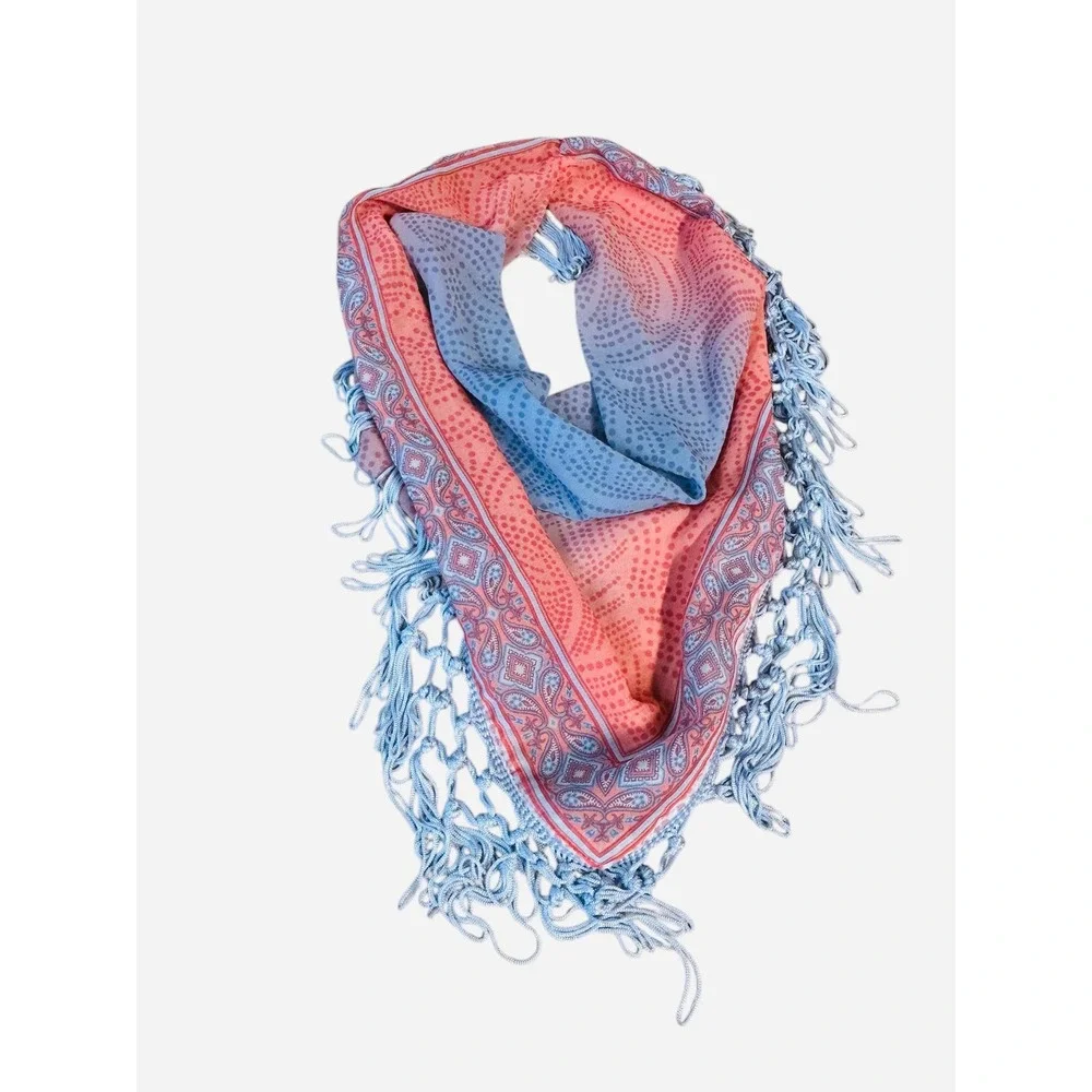 Unbranded Blue Peach‎ Ombre Paisley Fringe Triangle Scarf One Size